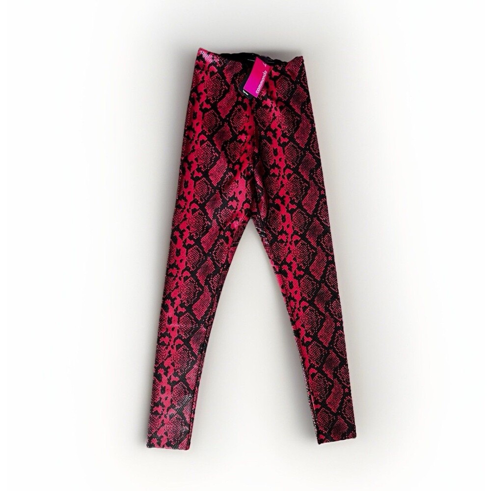 Commando Size M Red Black Snake Print Faux Leather Leggings - Picture 3 of 9